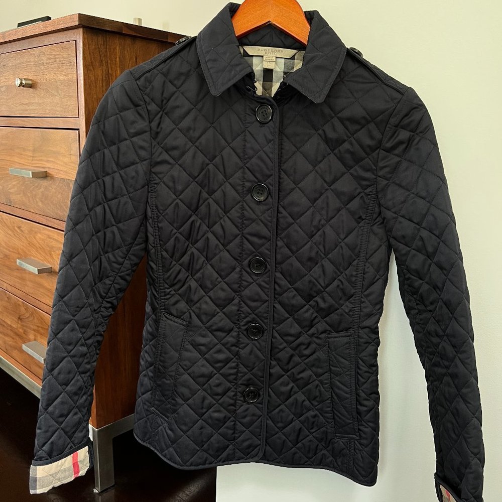 Navy Blue Burberry Quilted Shell Jacket XS